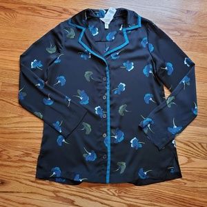 NWT Soma Satin Long Sleeve Notch Collar Top XS